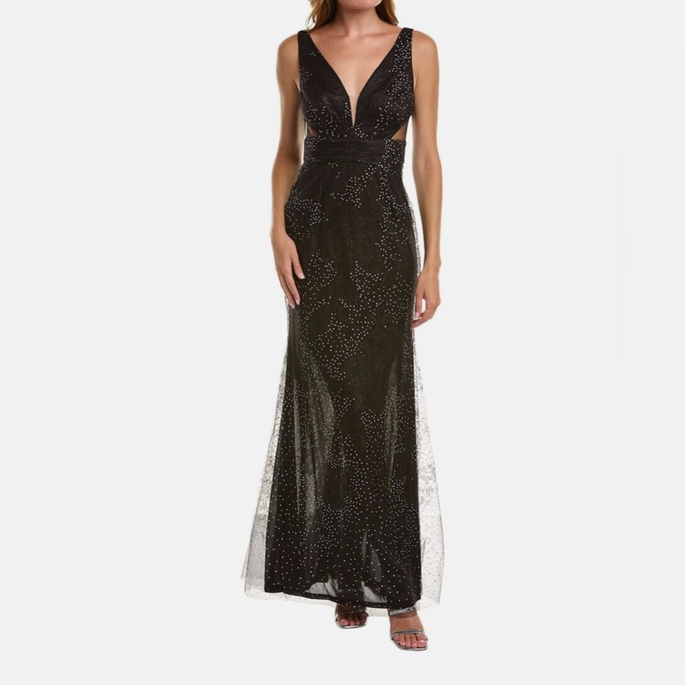 NWT-Marchesa Notte Black Maxi Dress with Silver Details